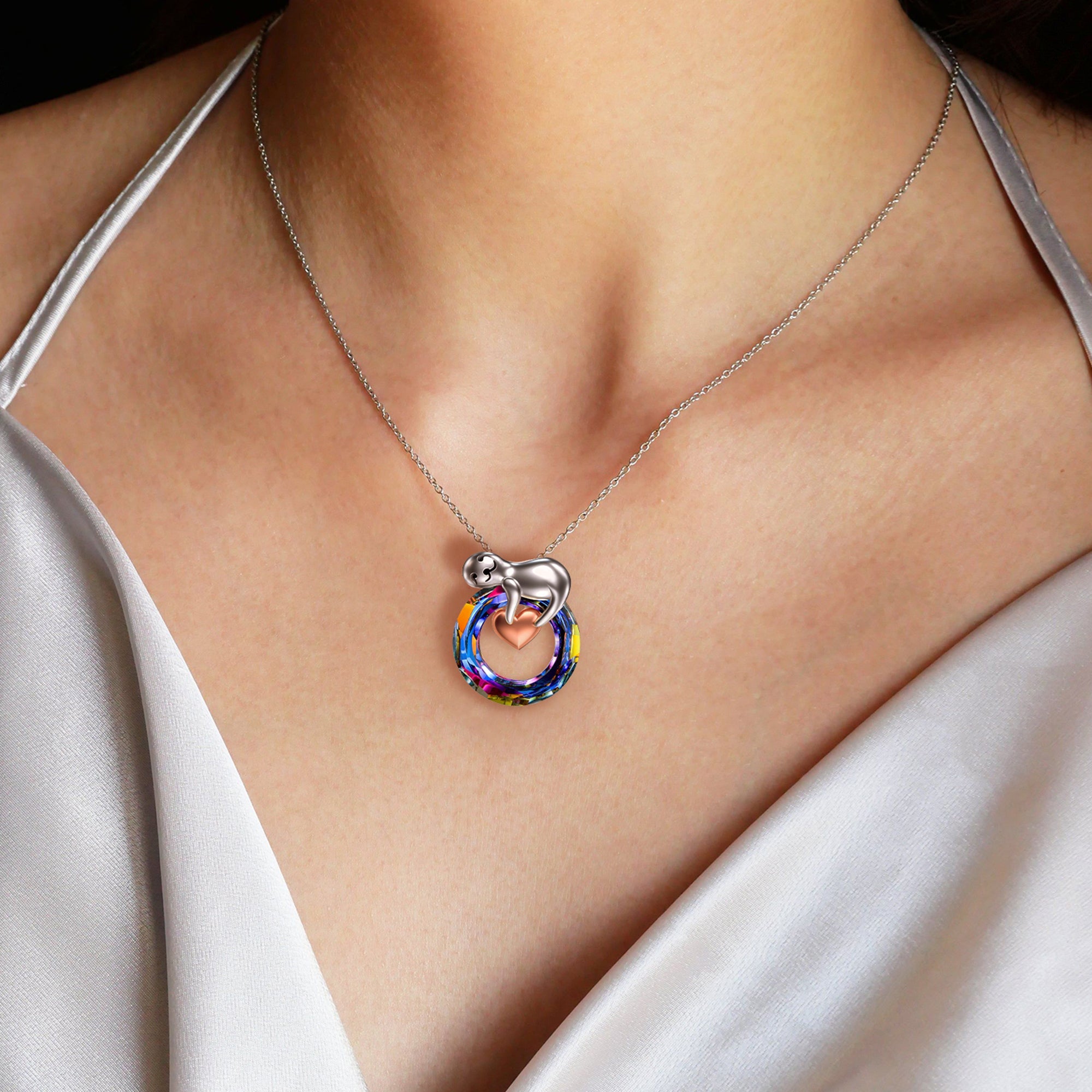 S925 Sloth Heartt Crystal Necklace