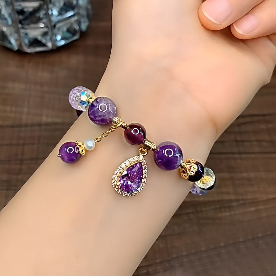Amethyst Drop Beaded Bracelet