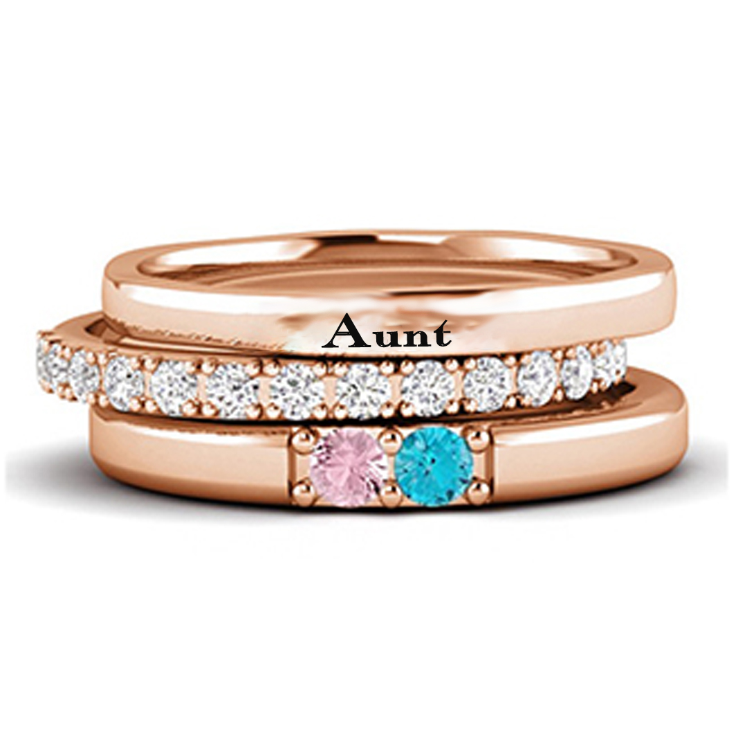 For Aunt - S925 The Love Between Aunt & Niece Is Forever Triple Stacking Birthstone Custom Ring