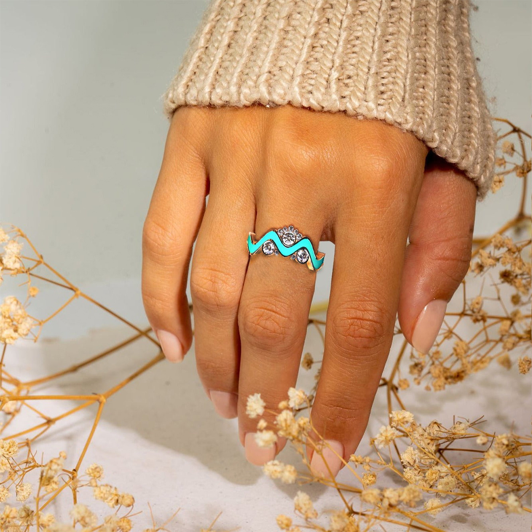 For Self - A Self-Reminder Wave Diamond Turquoise Ring