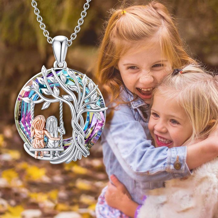 For Sister - S925 A Sister is GOD's Way of Making Sure We Never Walk Alone Crystal Tree of Life Necklace
