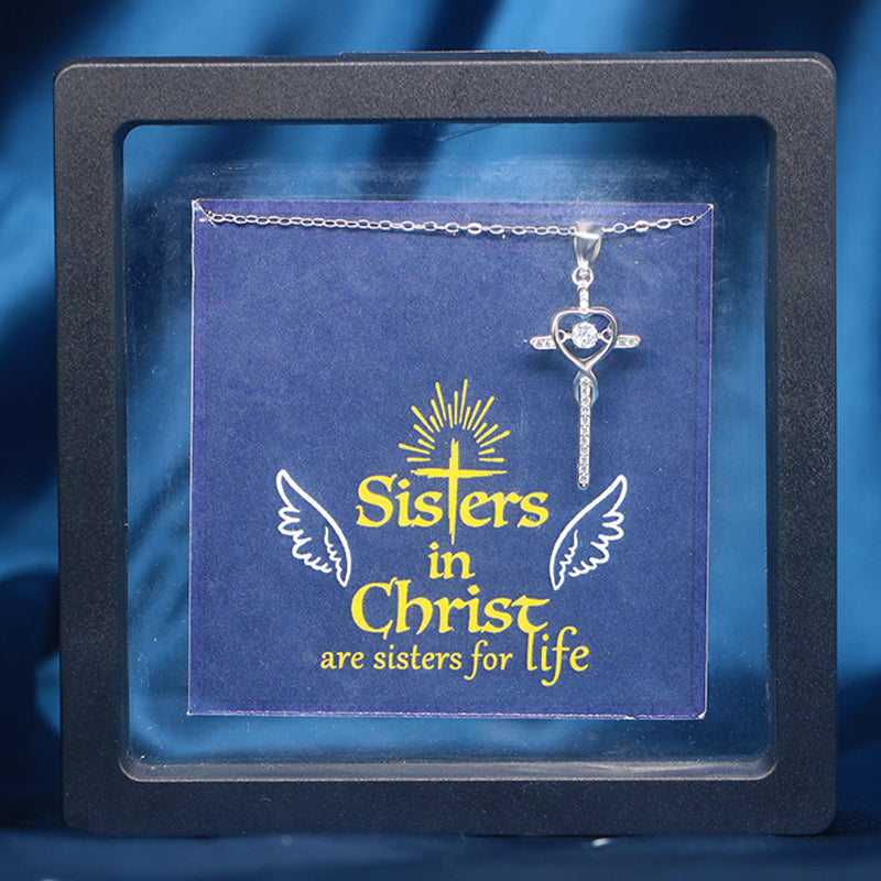 For Friend - Sisters in Christ Beating Cross Necklace