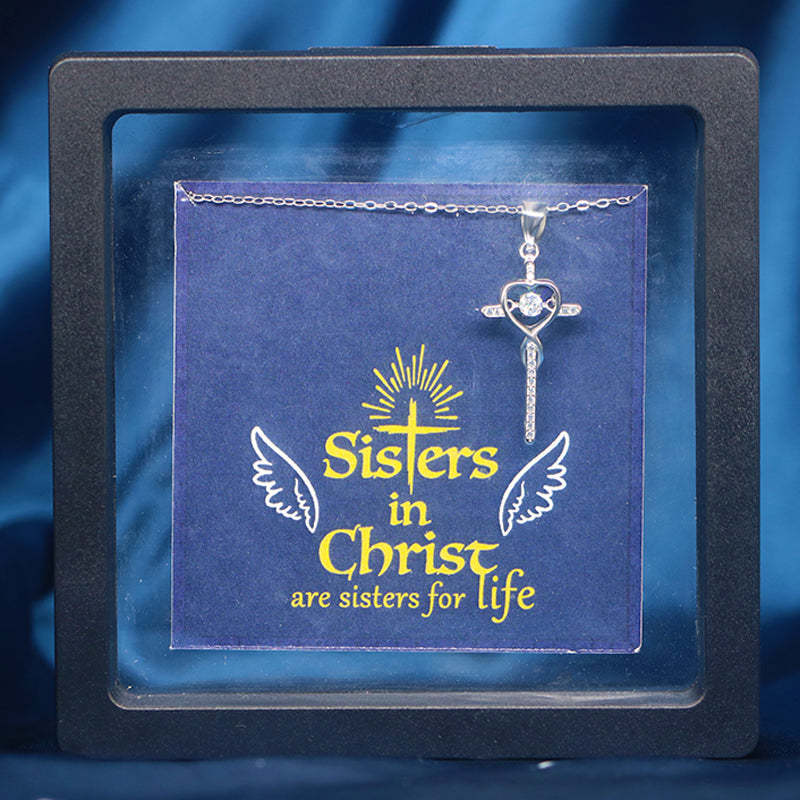 For Friend - Sisters in Christ Beating Cross Necklace