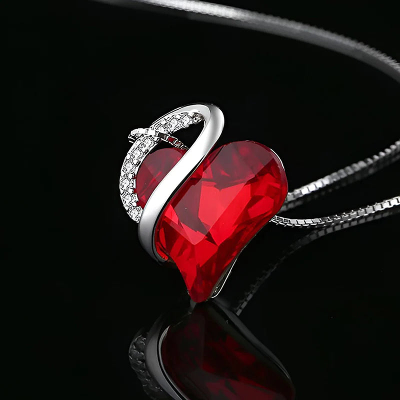 For Love - S925 We are Connected Heart to Heart Red Crystal Love Necklace