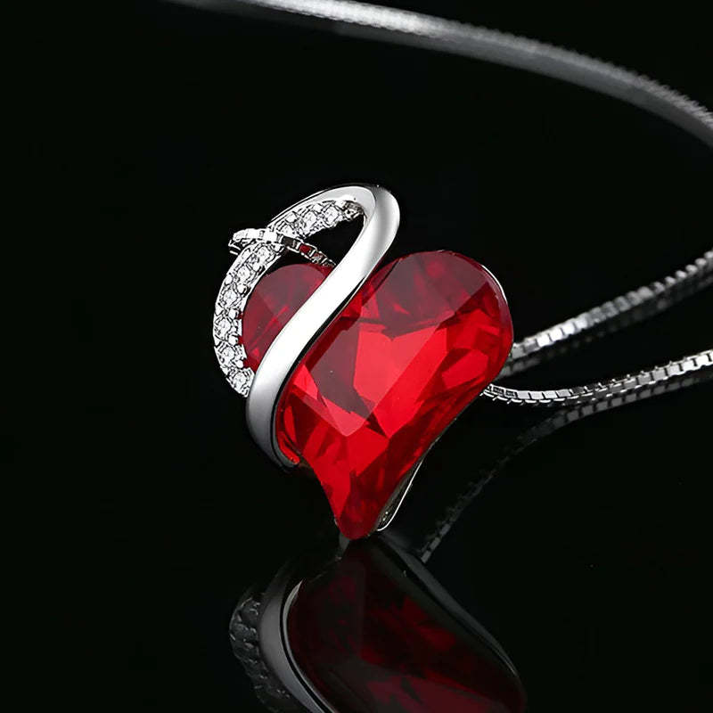 For Love - S925 We are Connected Heart to Heart Red Crystal Love Necklace