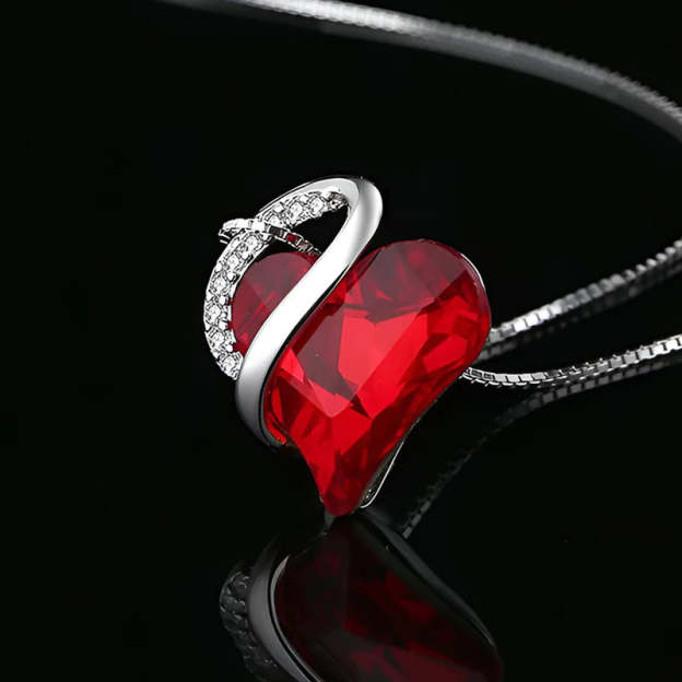 For Love - S925 We are Connected Heart to Heart Red Crystal Love Necklace