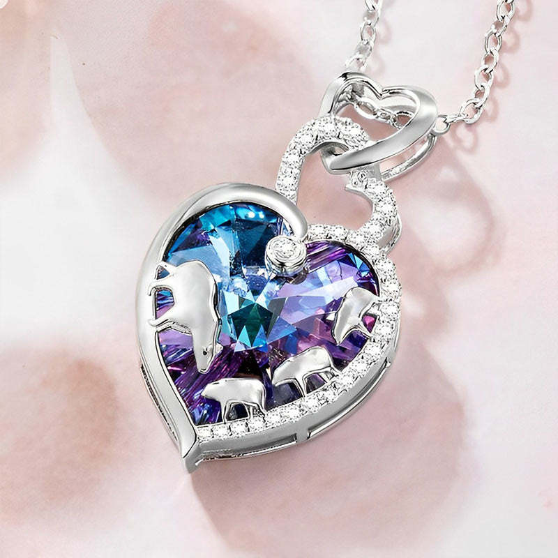 For Mother - Mama Bear Blue Heart Crystal Necklace