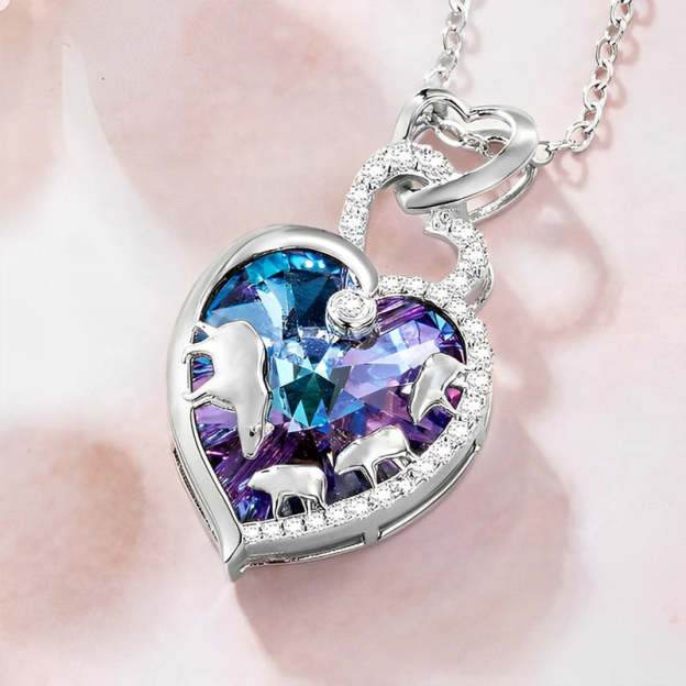For Mother - Mama Bear Blue Heart Crystal Necklace