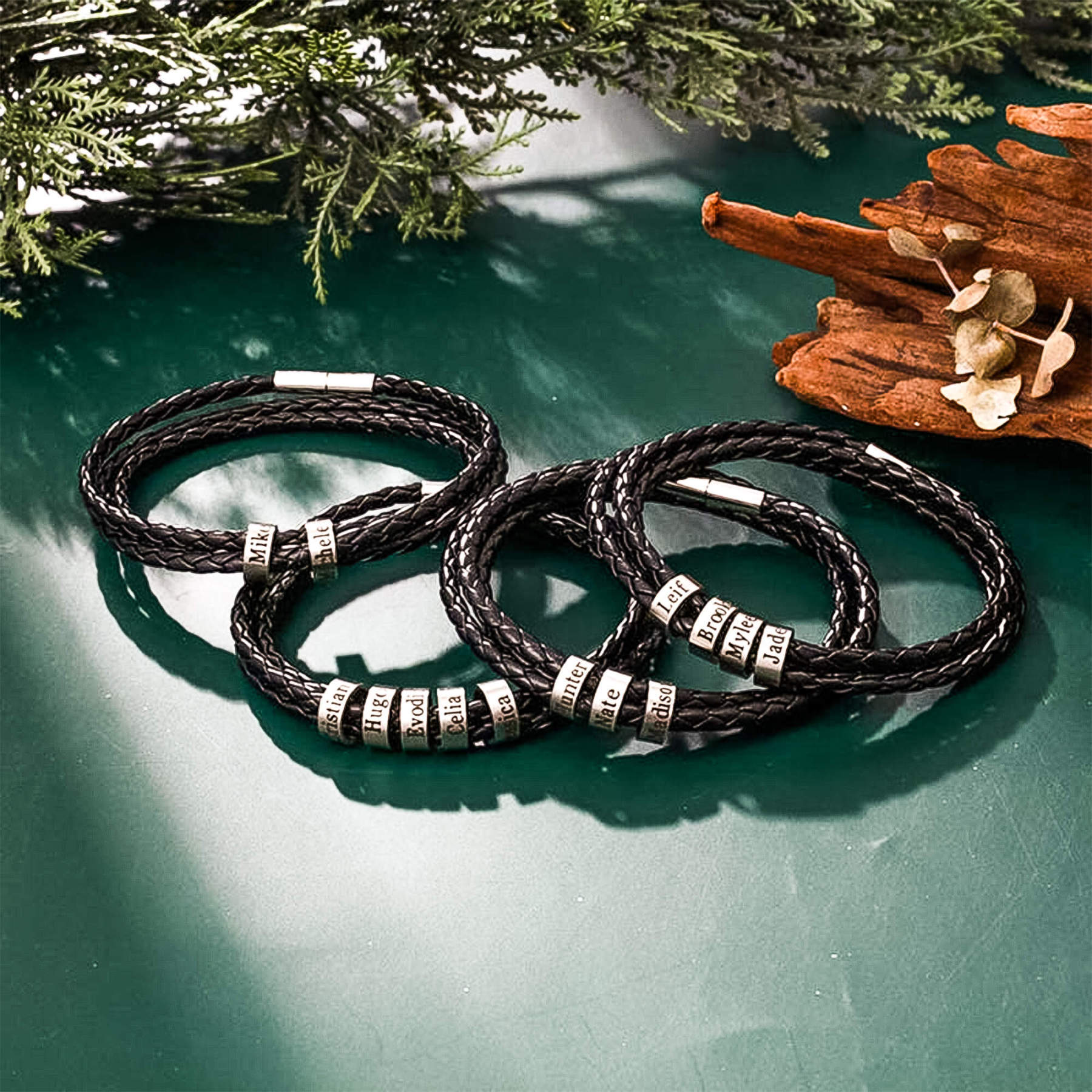 For Father - 3 Layer Cutiomized Name Leather Braided Bracelet