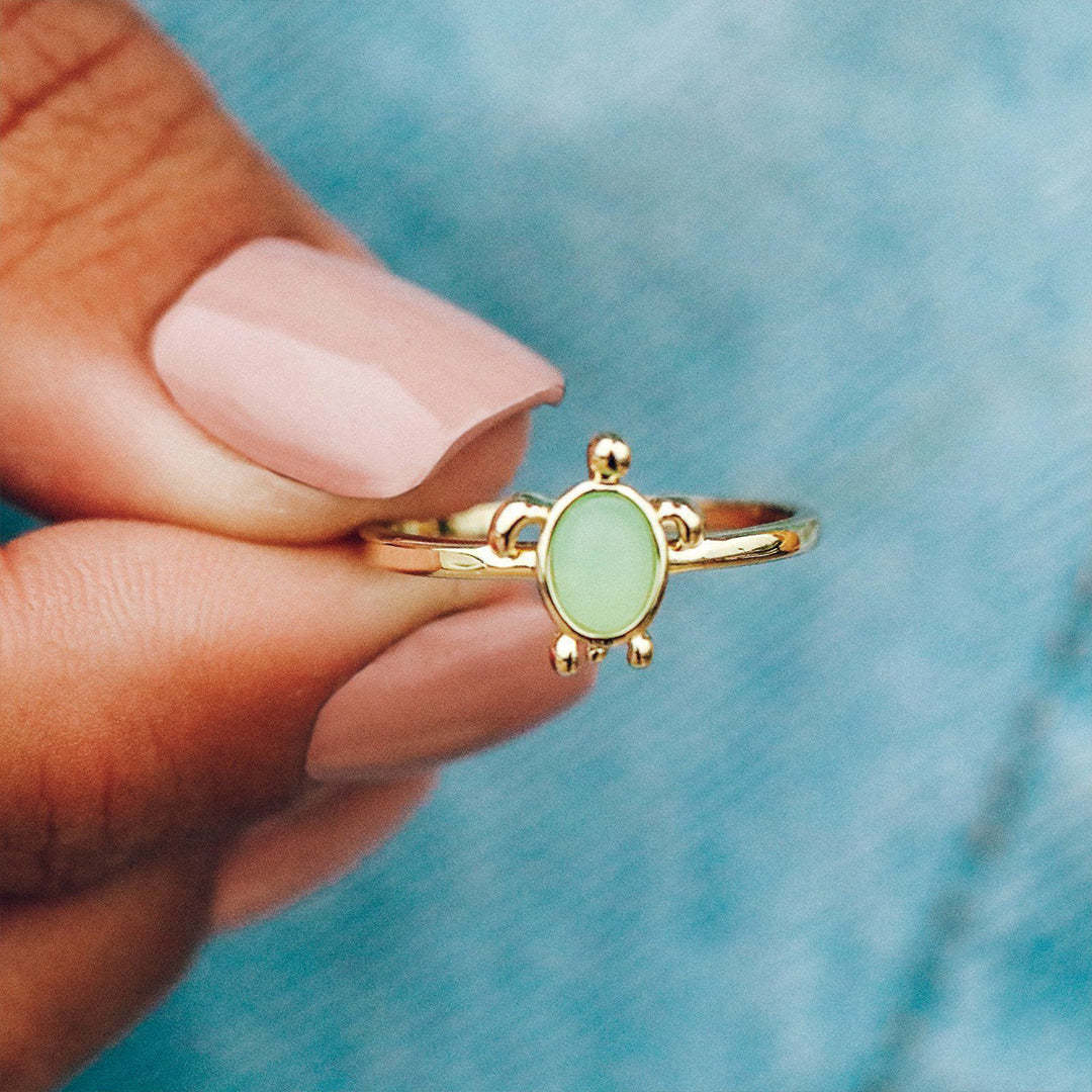 S925 Thalassophile Turtle Sea Glass Ring