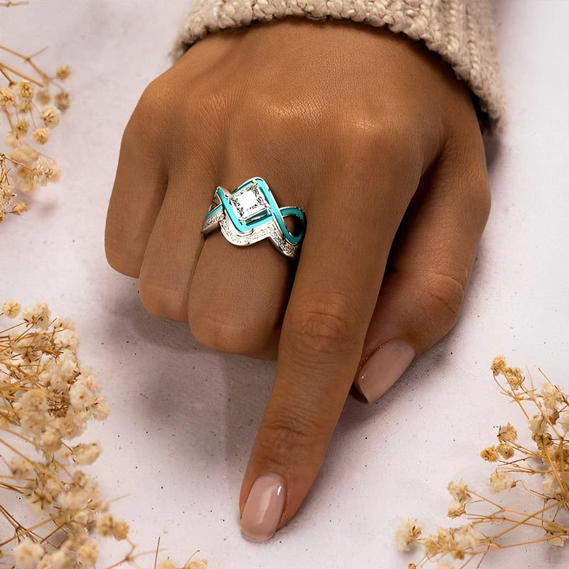 S925 Sea Seeker Folded Line Turquoise Ring