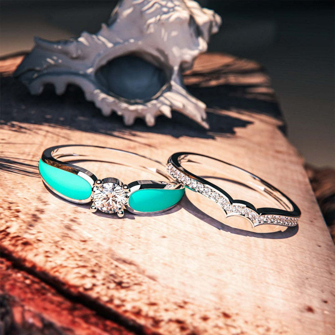 S925 Blue Lagoon Turquoise 2 Piece Rings Set
