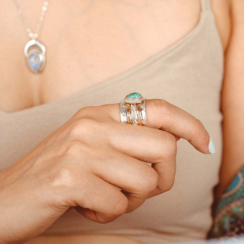 S925 Tranquil Oasis-The Serenity Turquoise Large Circle Ring