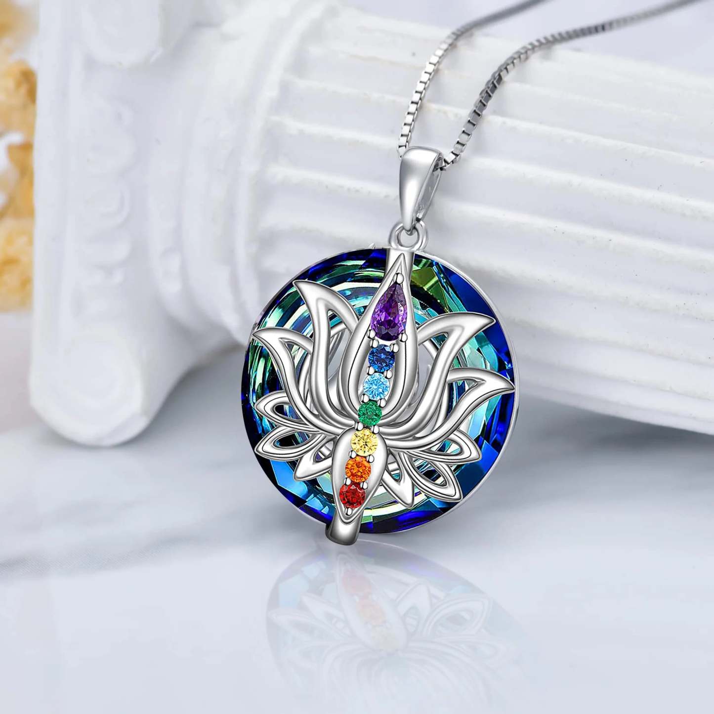 S925 Move on Colorful Crystal Lotus Necklace