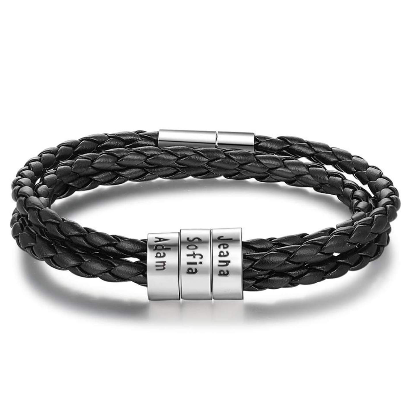 For Father - 3 Layer Cutiomized Name Leather Braided Bracelet