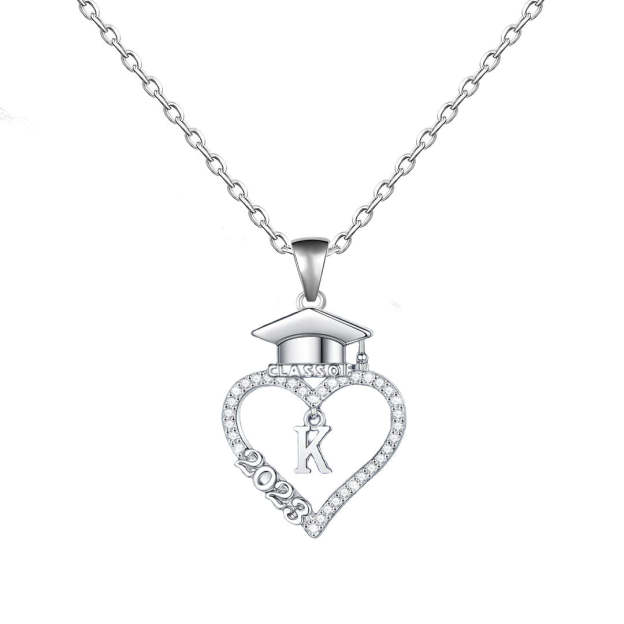 S925 Class of 2023 Love Heart Bachelor Cap Initial Necklace