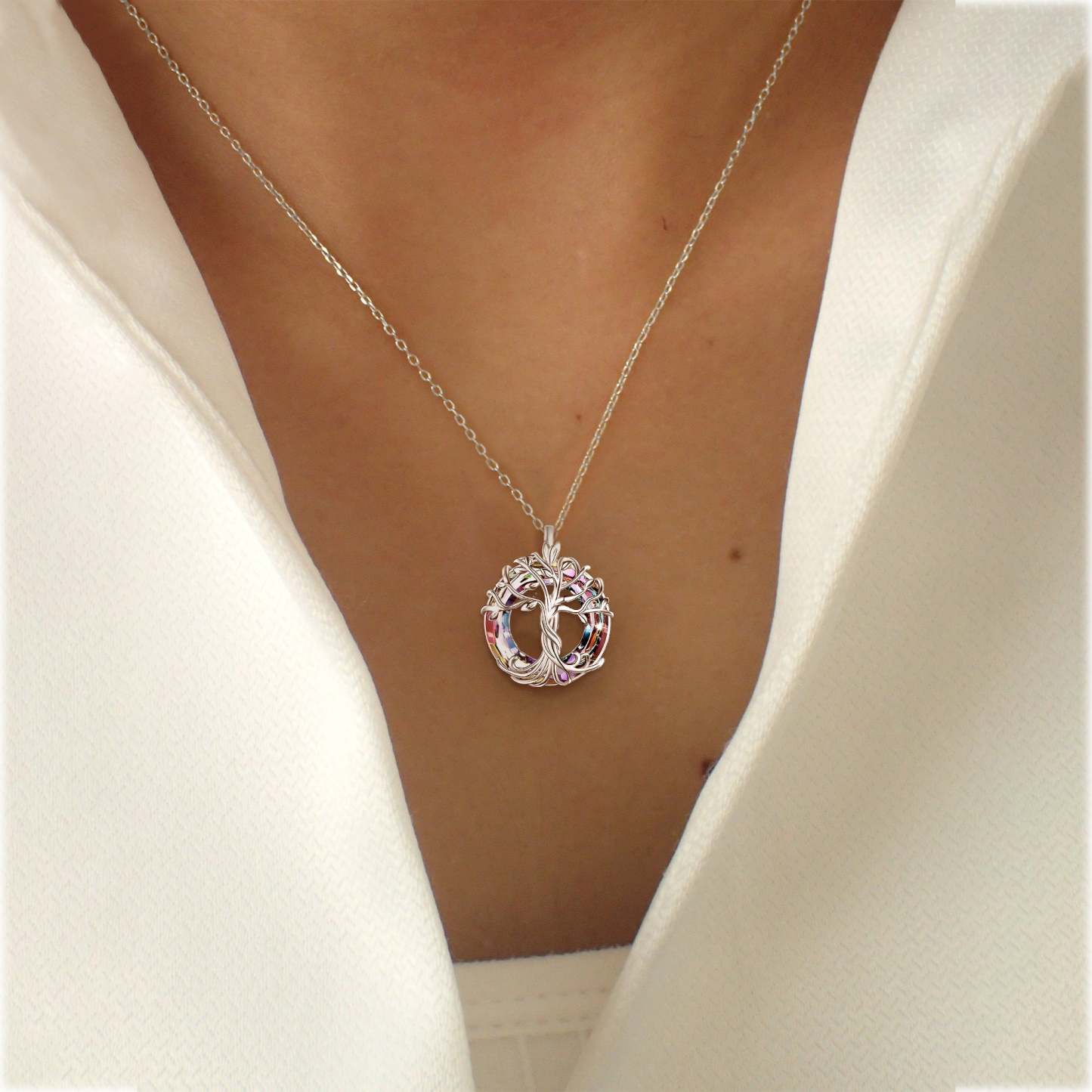 For Mom - S925 Mother is the Family Root Tree Crystal Necklace