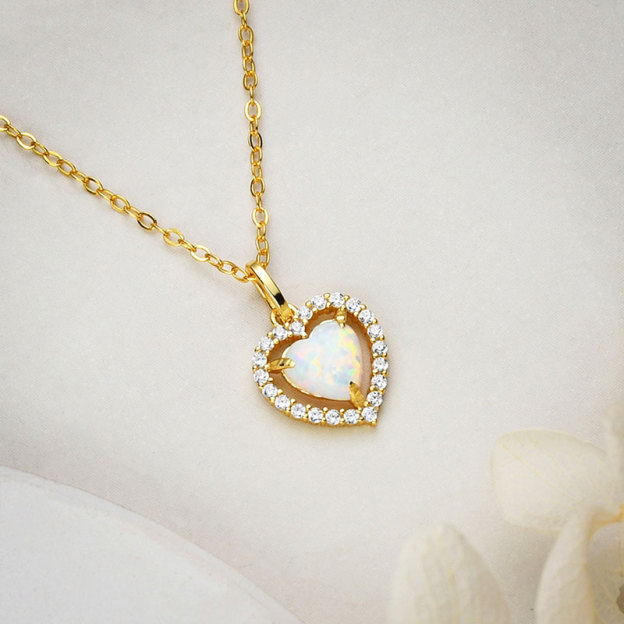 For Self - S925 Love Yourself Unconditionally Heart Opal Necklace