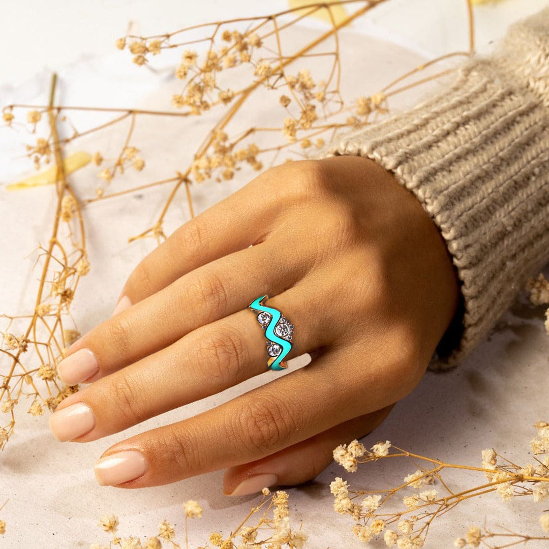 For Self - A Self-Reminder Wave Diamond Turquoise Ring