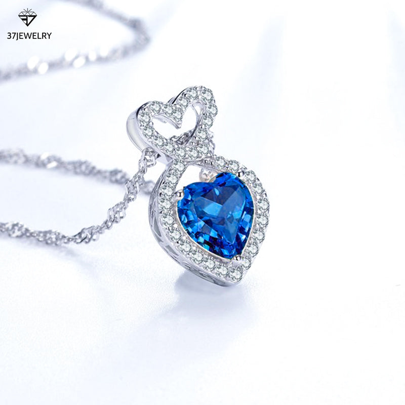 For Bonus Daughter - I'm So Proud Of You Blue Heart Crystal Necklace