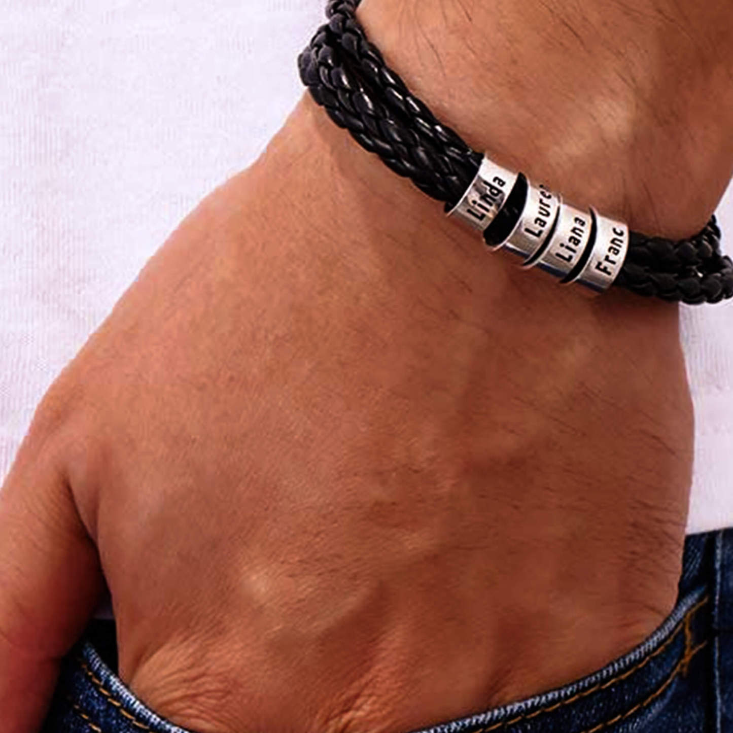 For Father - 3 Layer Cutiomized Name Leather Braided Bracelet