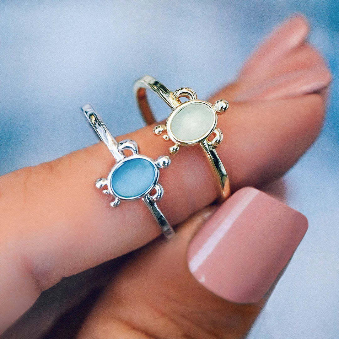 S925 Thalassophile Turtle Sea Glass Ring