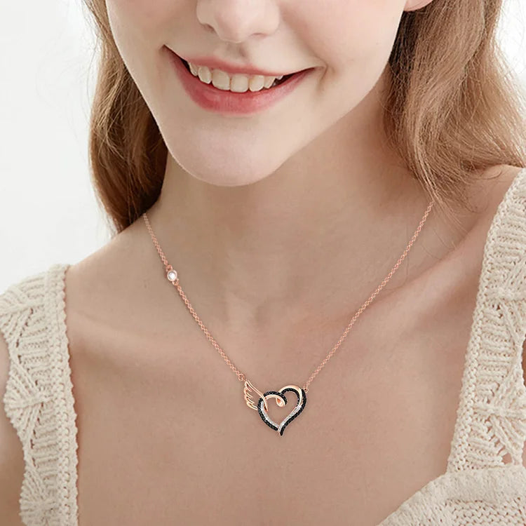 For Memorial - The Day I Lost You I Also Lost Me Black Diamond Heart Wings Necklace