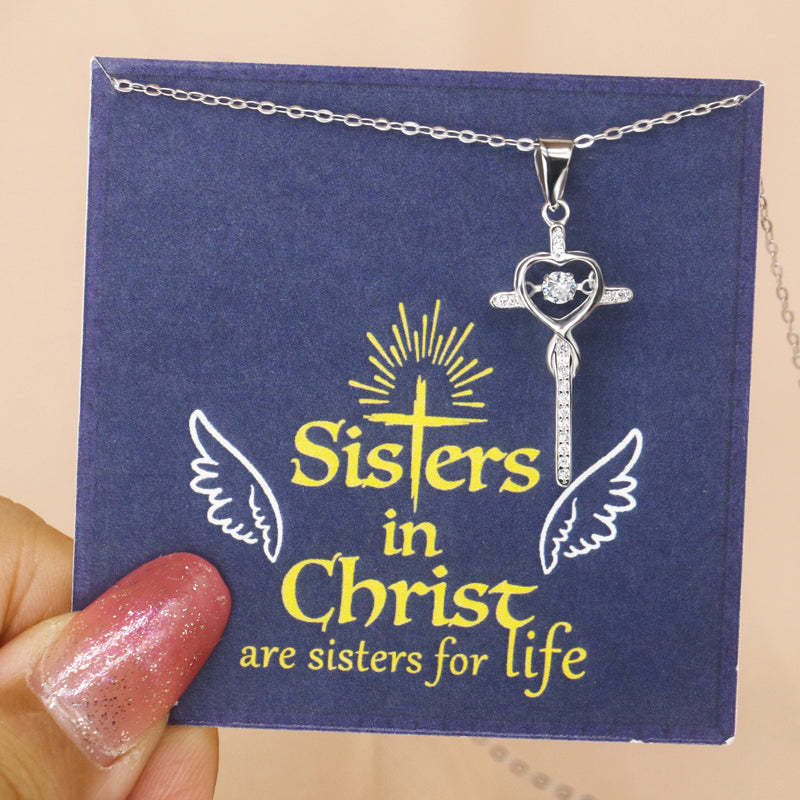 For Friend - Sisters in Christ Beating Cross Necklace
