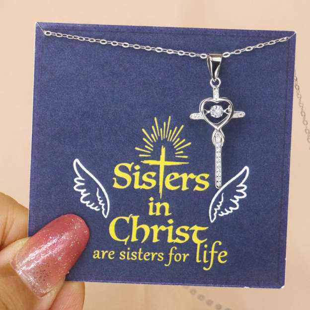 For Friend - Sisters in Christ Beating Cross Necklace