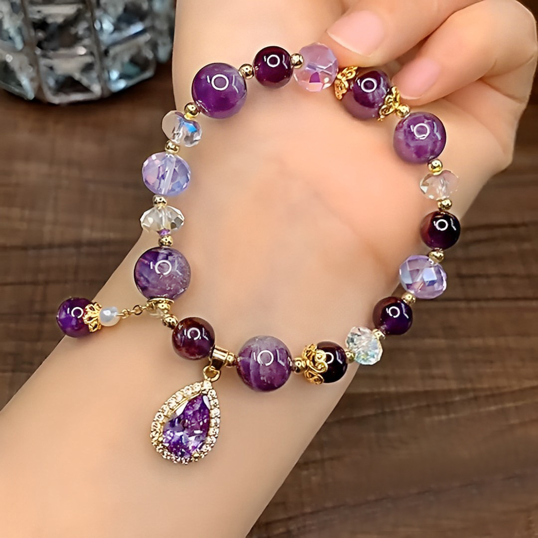 Amethyst Drop Beaded Bracelet