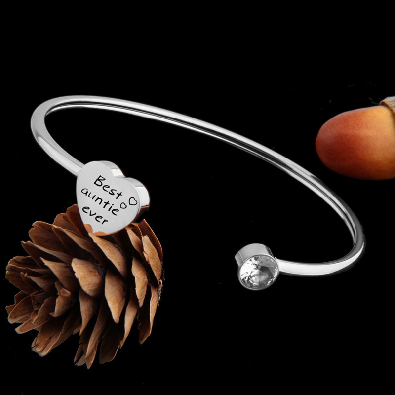 For Aunt/Niece - Best Aunt Heart Diamond Cuff Bracelet