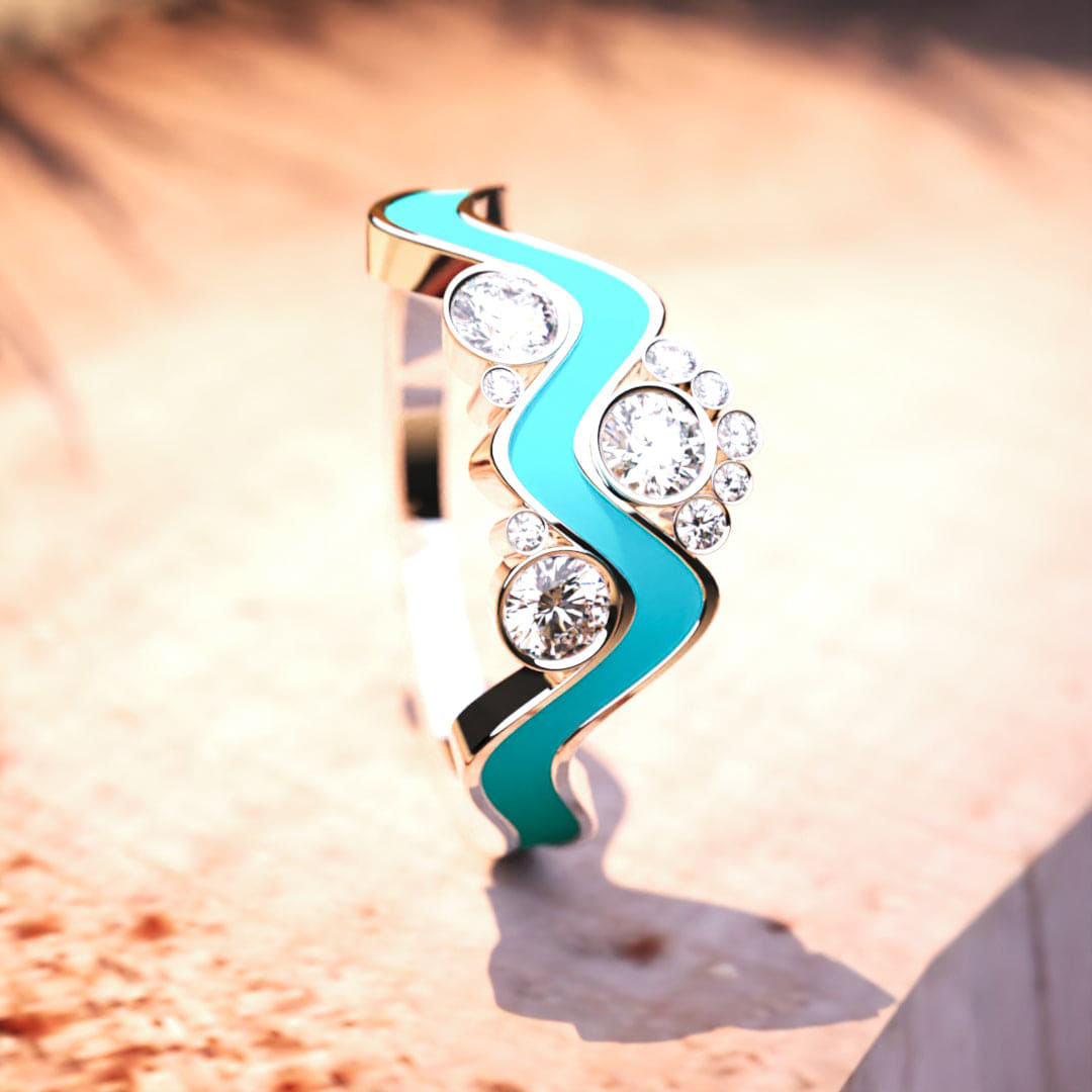 For Self - A Self-Reminder Wave Diamond Turquoise Ring