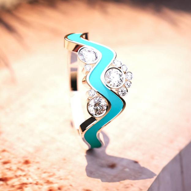 For Self - A Self-Reminder Wave Diamond Turquoise Ring