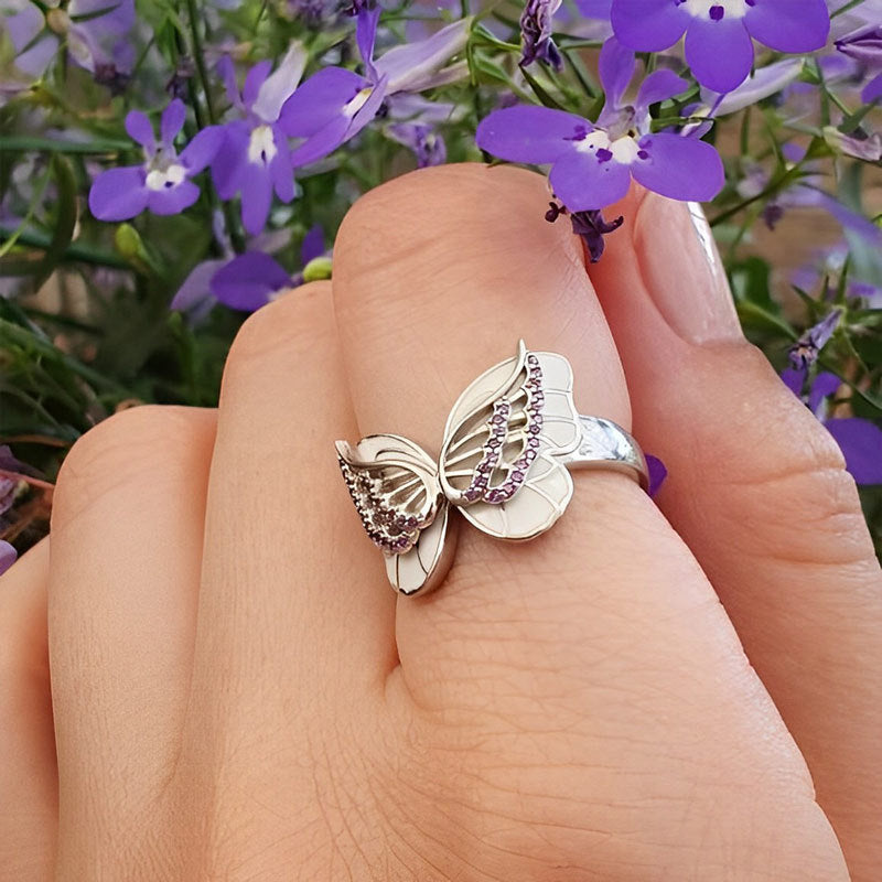 For Granddaughter - Purple Diamond Double Layer Butterfly Ring