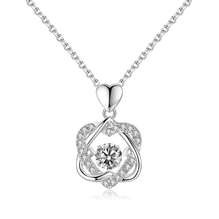 For Granddaughter - S925 Side by Side or Miles Apart We're Connected by Heart Love Knot Necklace