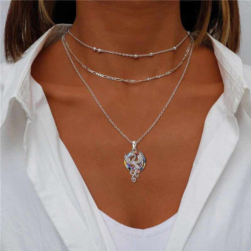 S925 The Fire inside Me  Burns Brighter  than the Fire around Me Flying Phoenix necklace