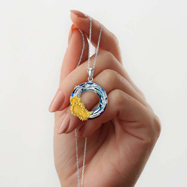 For Granddaughter - S925 You are My Sunshine Crystal Sunflowers and Vines Necklace