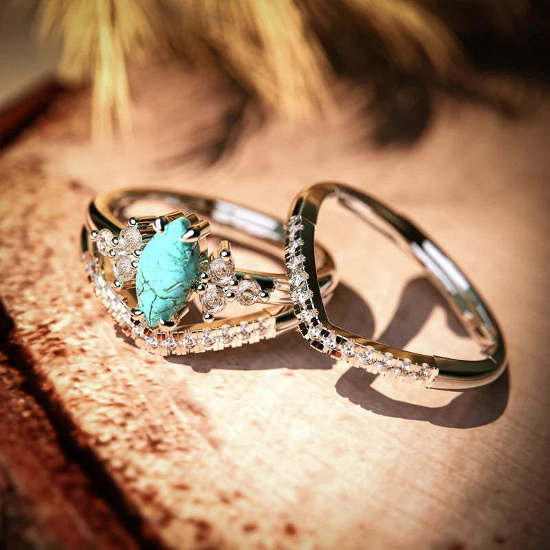 S925 Turquoise and Diamond Stacking Ring
