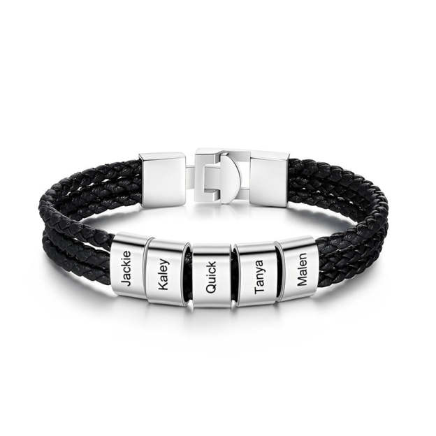 FOR FATHER - SPECIALIZED WITH FAMILIES' NAMES BEAD LEATHER BRAIDED BRACELET