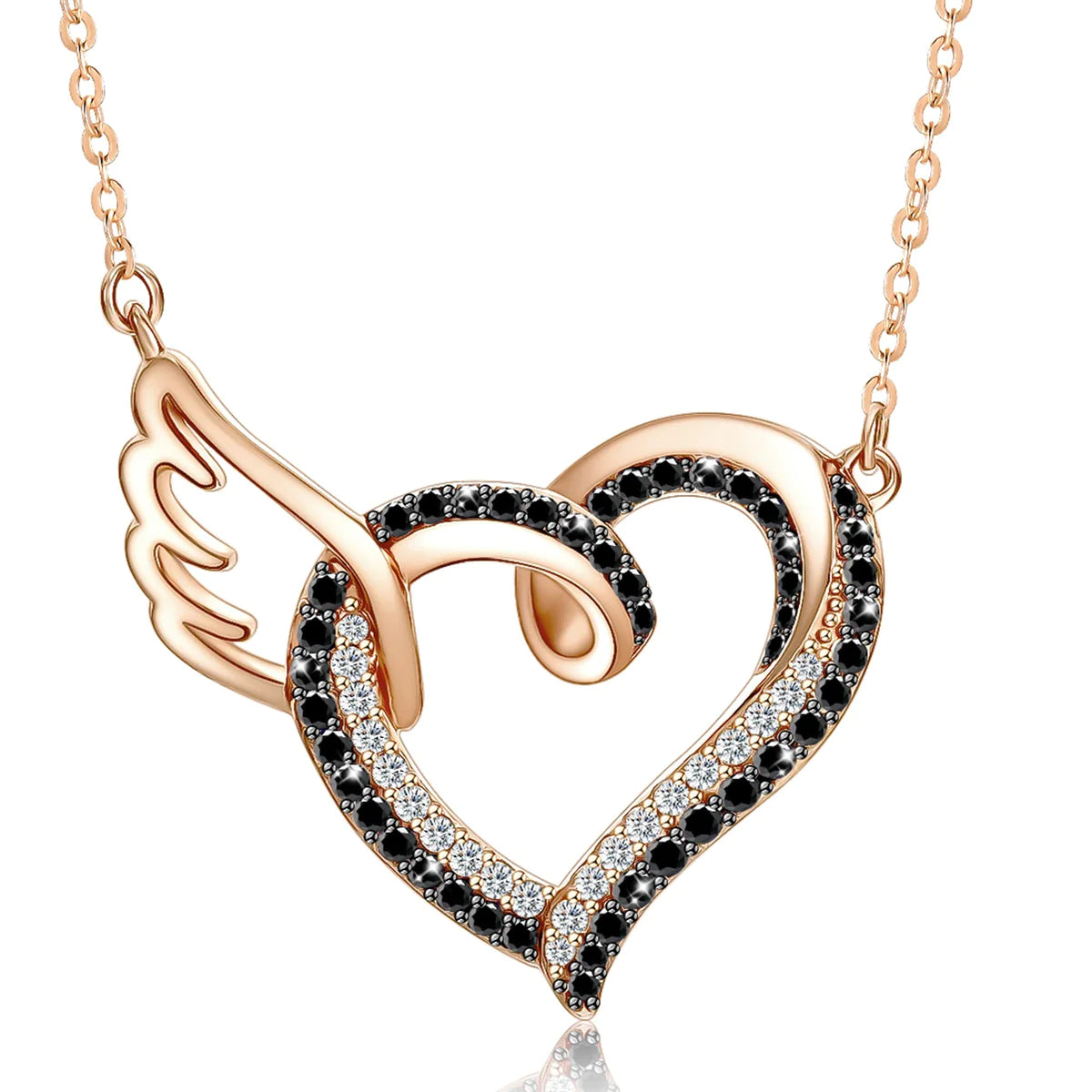 For Memorial - I Will Always Love You Mom Black Diamond Heart Wings Necklace