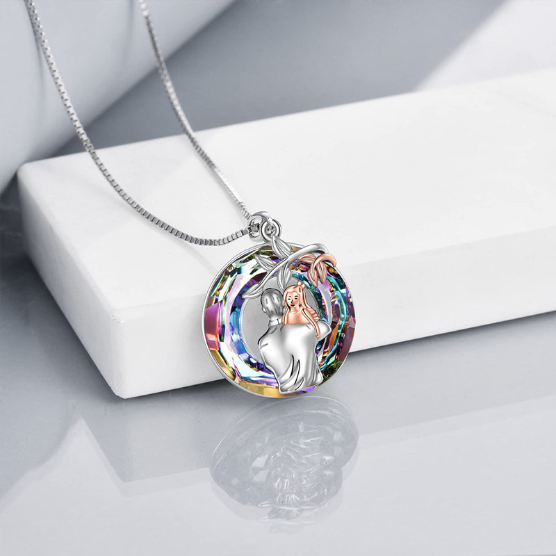 For Daughter - S925 When Life Tries to Knock You Down This Old Lion Will Always Have Your Back Circle Crystal Necklace