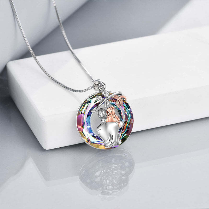 For Daughter - S925 When Life Tries to Knock You Down This Old Lion Will Always Have Your Back Circle Crystal Necklace