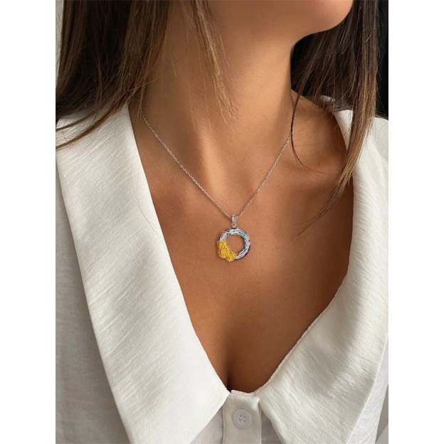 For Granddaughter - S925 You are My Sunshine Crystal Sunflowers and Vines Necklace