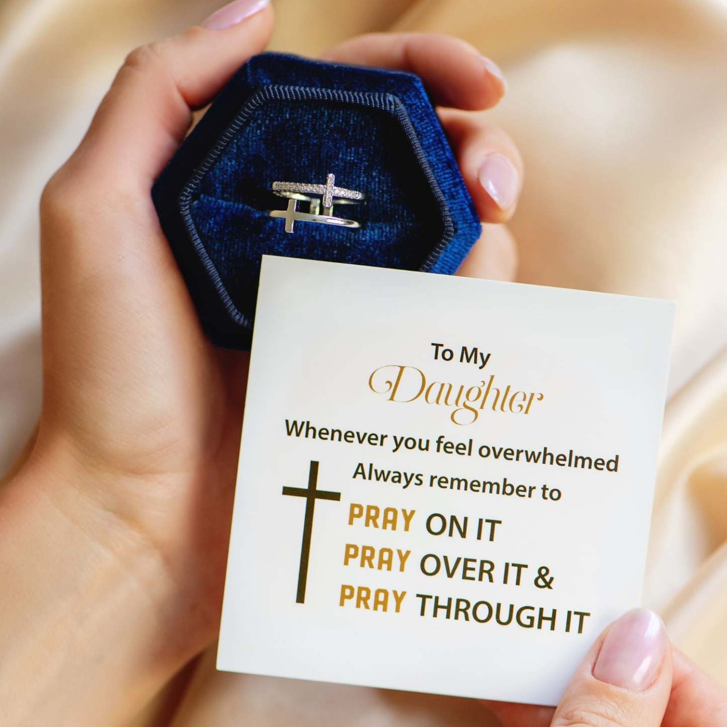 For Daughter - S925 Pray Through It Double Cross Ring
