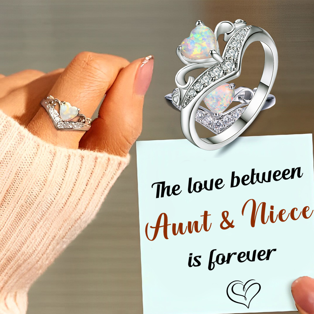 S925 Aunt & Niece Heart Crown Opal Ring