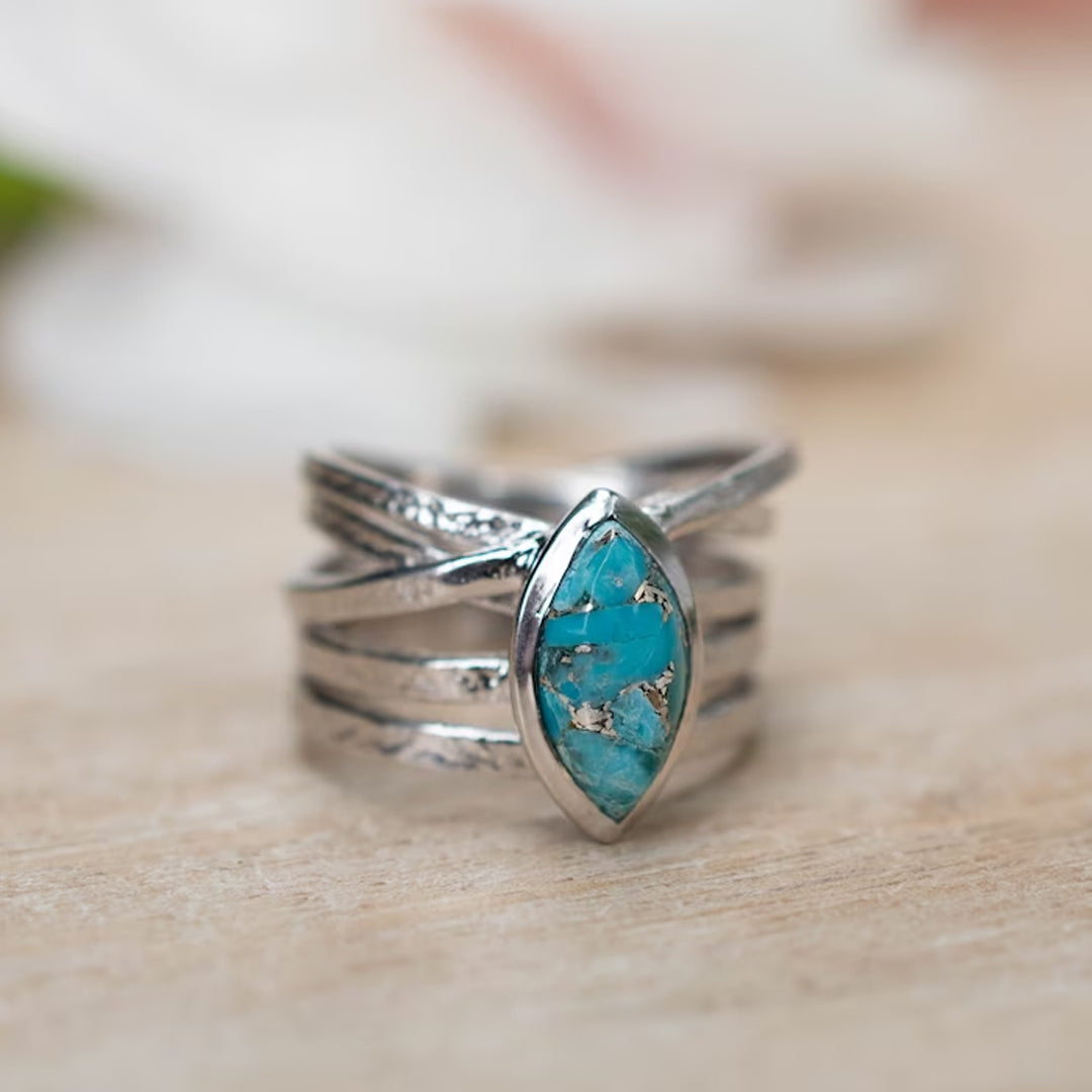 S925 Teardrop Turquoise Ring