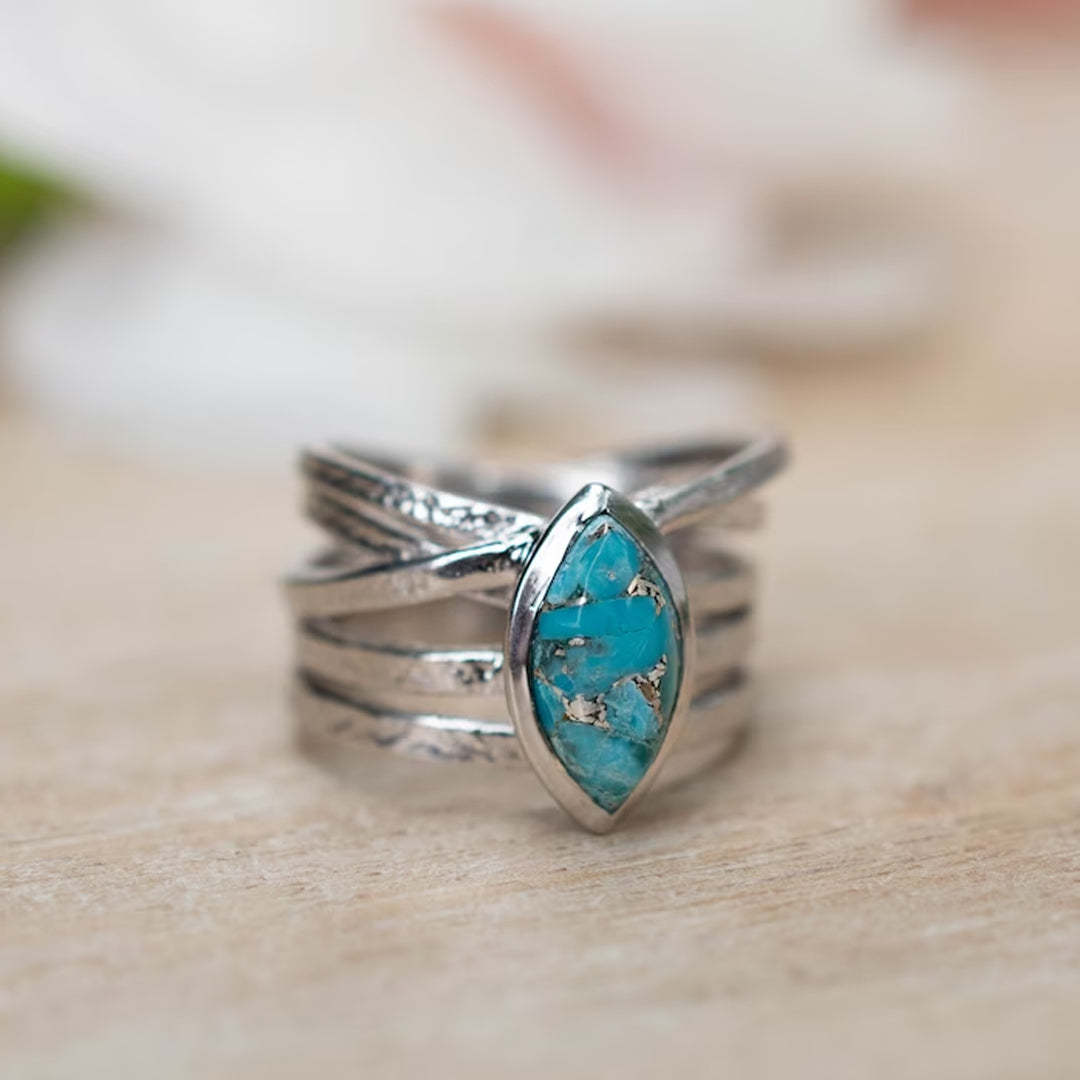 S925 Teardrop Turquoise Ring