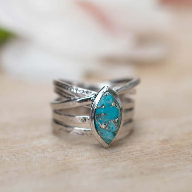 S925 Teardrop Turquoise Ring