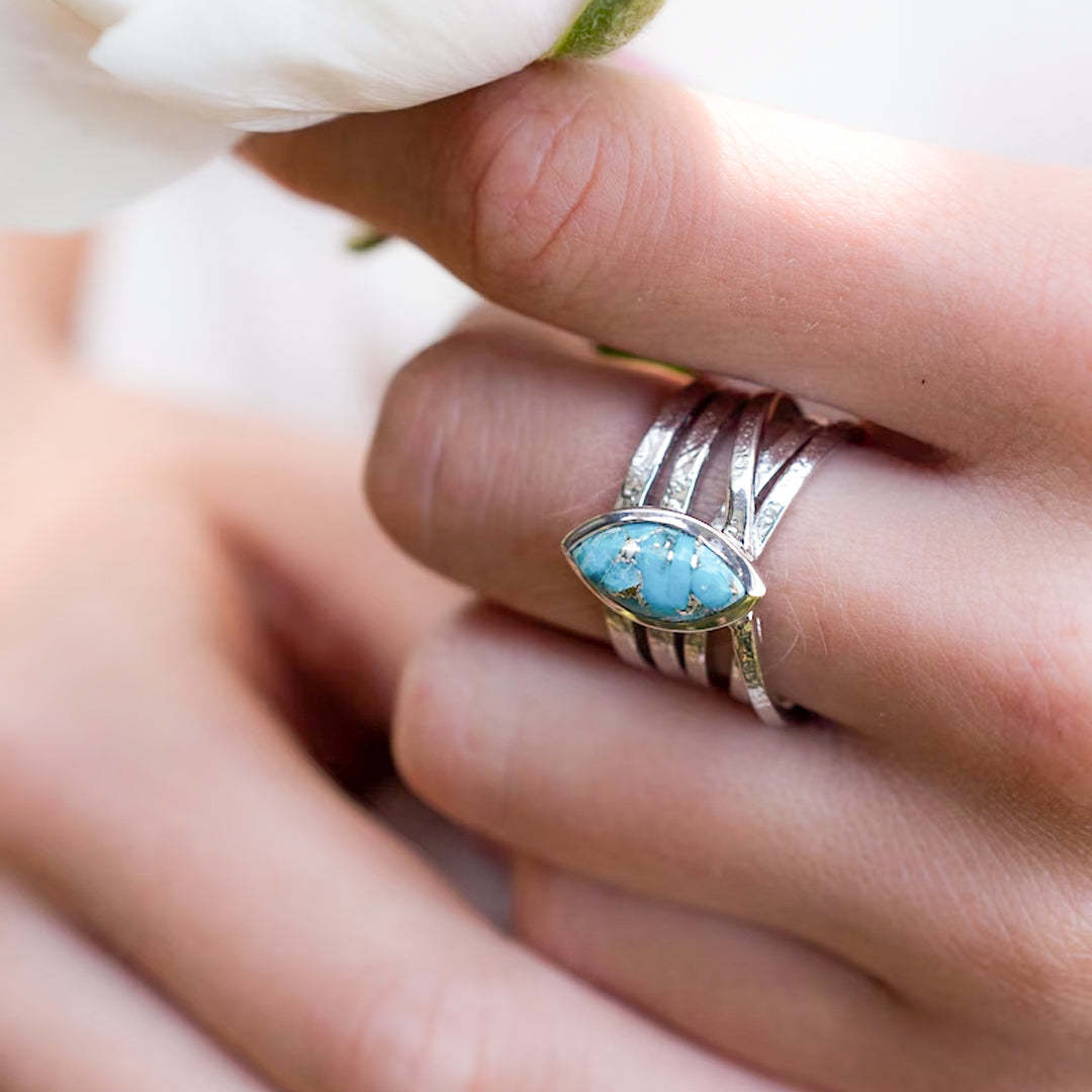 S925 Teardrop Turquoise Ring