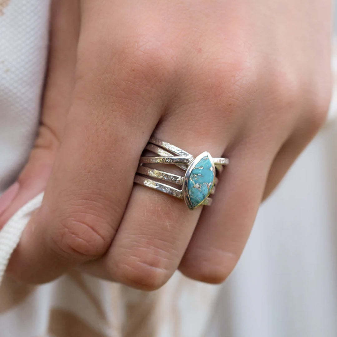 S925 Teardrop Turquoise Ring